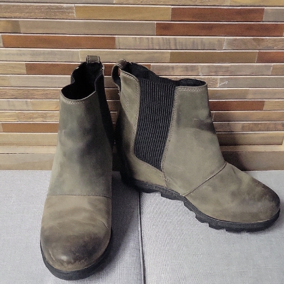 Sorel Dark Olive Leather Boots Size 8.5 - Picture 1 of 12